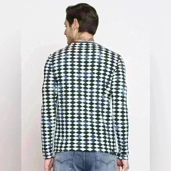 BEING HUMAN Men Geometric Print Round Neck 100% Cotton Longsleeve Shirt XL - Picture 2 of 8